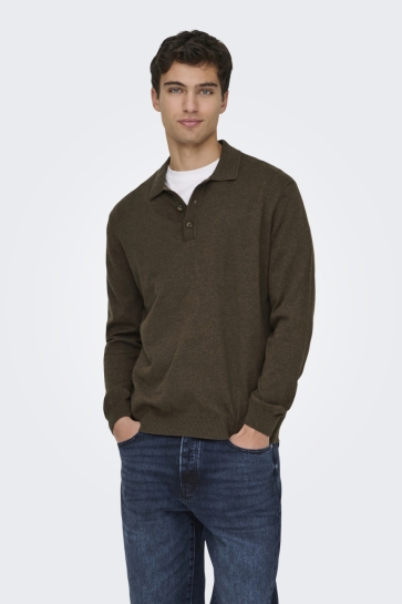 Only & Sons Polo ONSLOUI REG 12 LS MEL POLO KNIT NOO 22033758 Coffee Bean/MELANGE