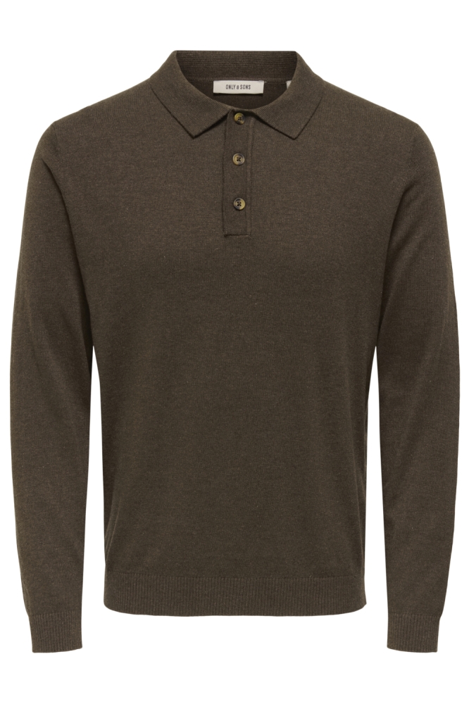 Only & Sons bruine heren polo | Vooraanzicht