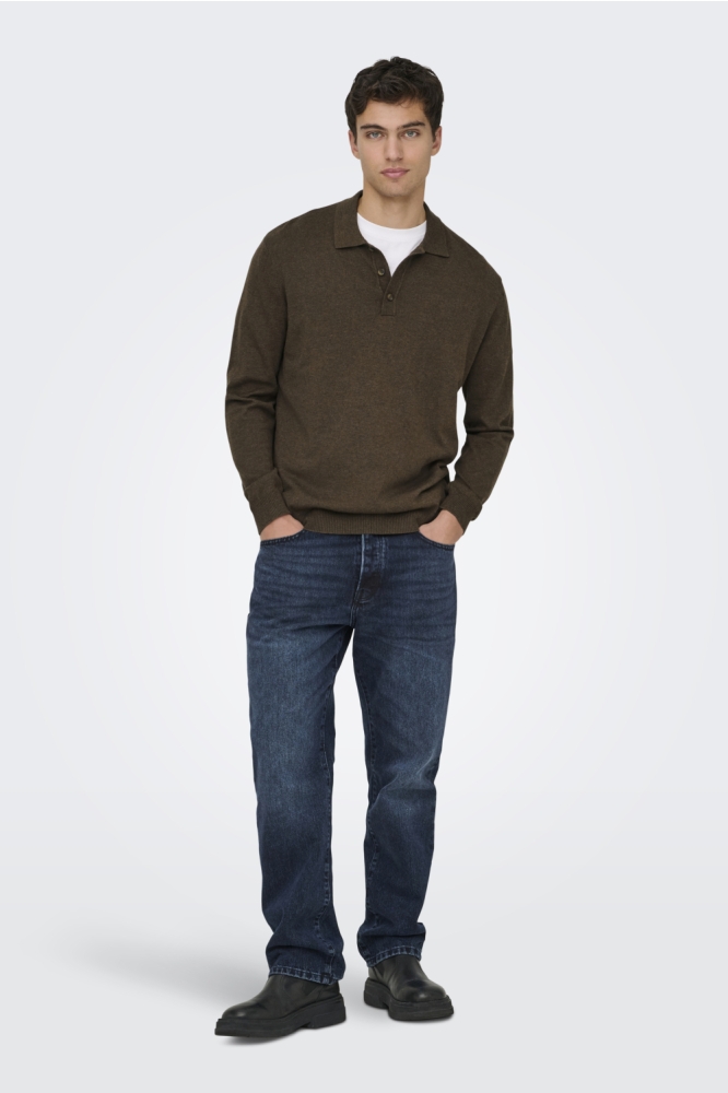Only & Sons bruine heren polo | Model