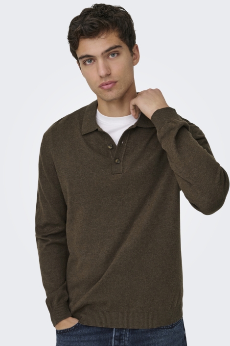 Only & Sons bruine heren polo | Model vooraanzicht