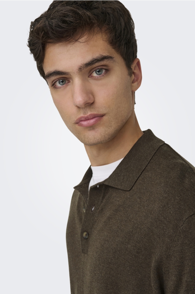 Only & Sons bruine heren polo | Close up