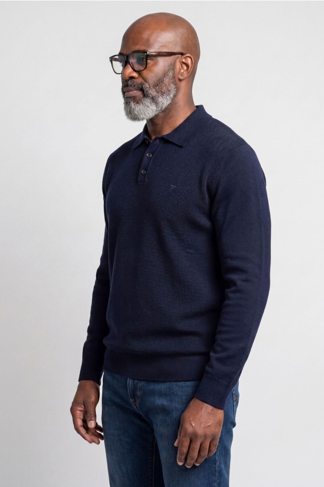 Campbell blauwe heren polo | Model zijaanzicht