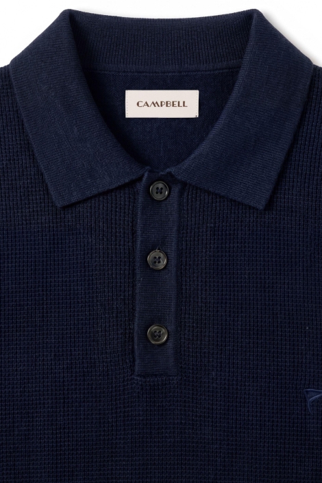Campbell blauwe heren polo | Close up