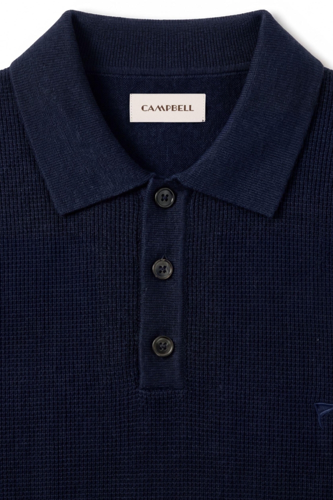 Campbell blauwe heren polo | Close up
