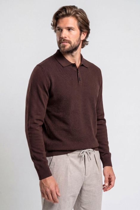 Campbell bruine heren polo | Model zijaanzicht