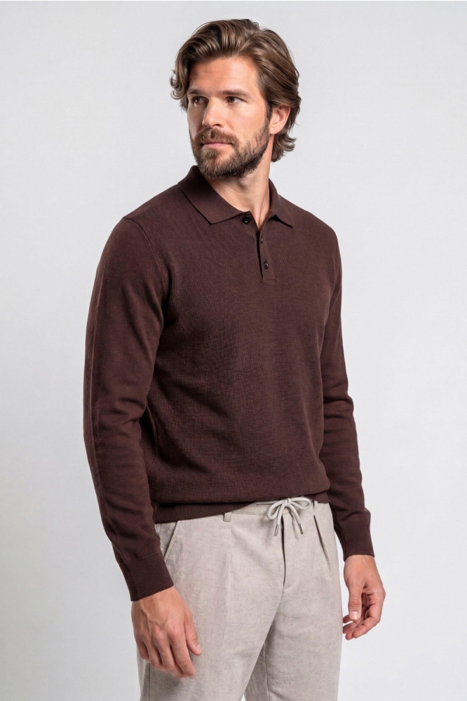 Campbell bruine heren polo | Model zijaanzicht