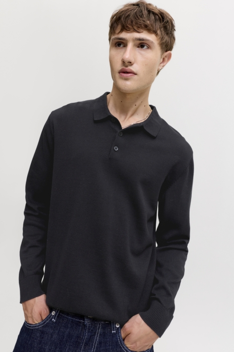 Jack & Jones zwarte heren polo | Model vooraanzicht