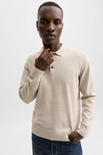 Jack & Jones Polo JJEBASIC KNIT LS POLO SN 12298384 Moonbeam/Twisted