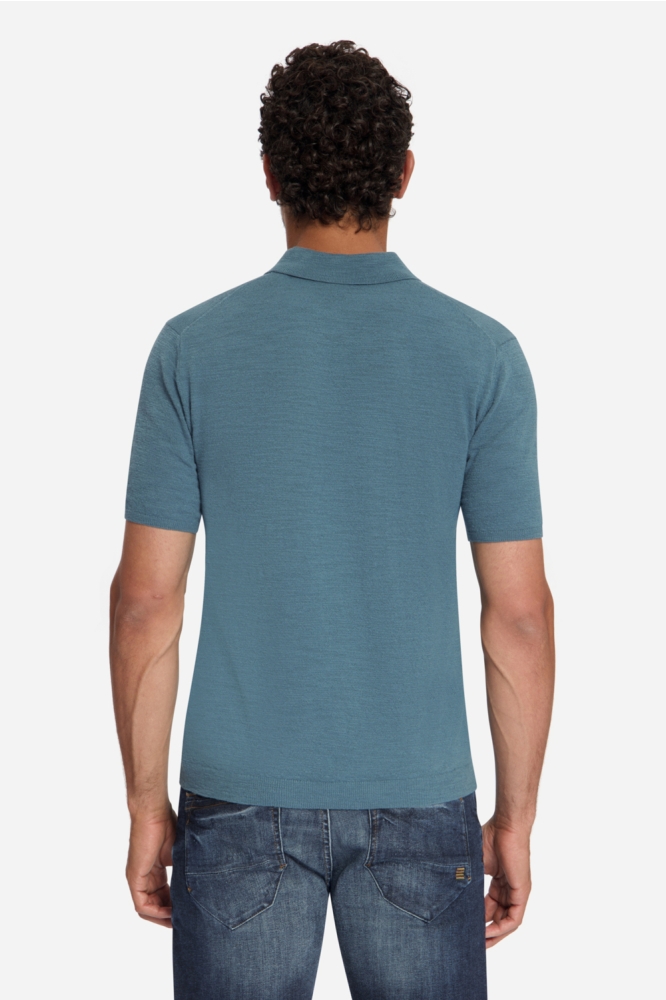 NO-EXCESS blauwe heren polo | Model achteraanzicht
