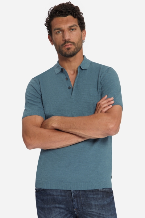 NO-EXCESS blauwe heren polo | Model vooraanzicht
