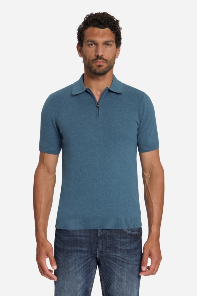NO-EXCESS blauwe heren polo | Model vooraanzicht