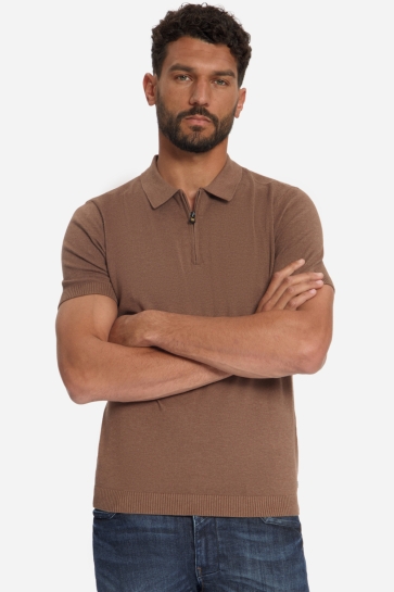 NO-EXCESS Polo FIJNGEBREIDE ZIP POLO 33220792 041 LIGHT BROWN