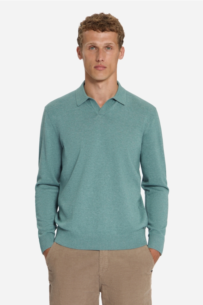 NO-EXCESS blauwe heren polo | Model vooraanzicht