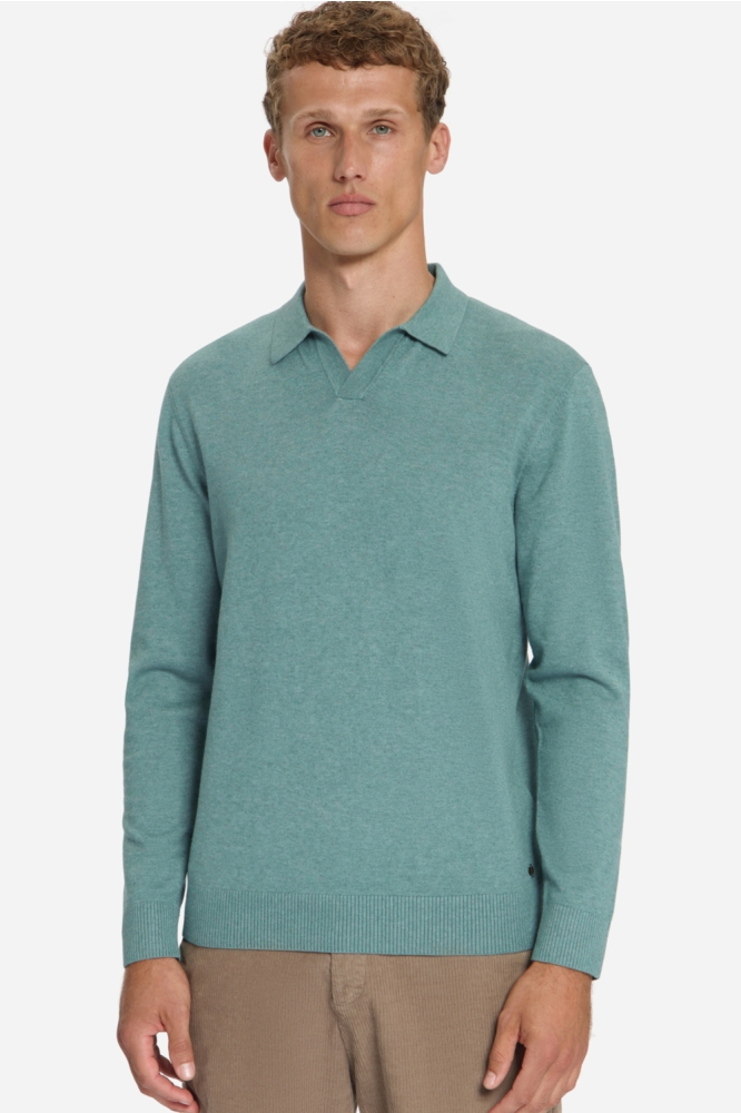 NO-EXCESS blauwe heren polo | Model vooraanzicht