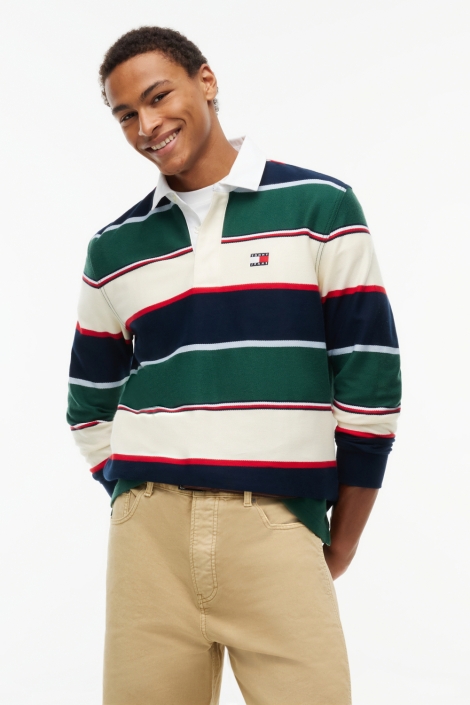 Tommy Jeans groene heren polo | Model vooraanzicht