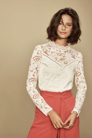 Vila Blouse VISTASIA L/S LACE TOP-NOOS 14041864 Cloud Dancer