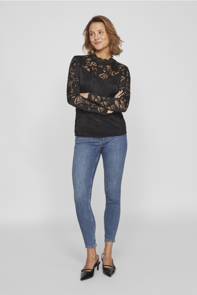 Vila zwarte dames blouse | Model vooraanzicht