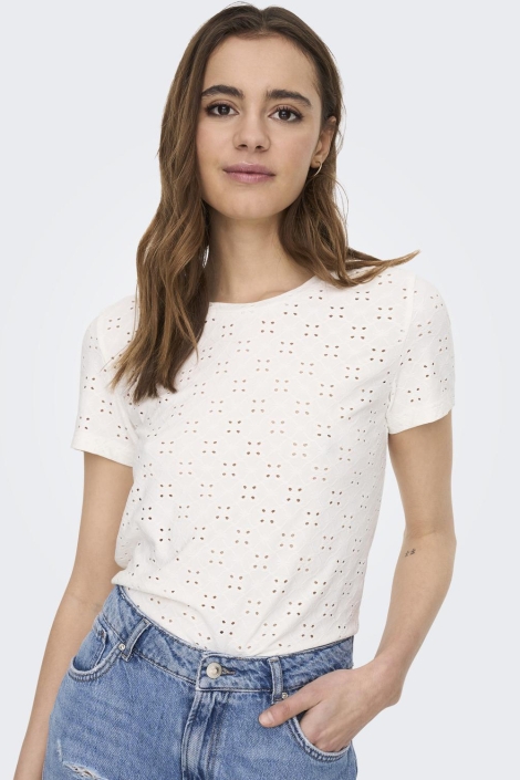 Jacqueline de Yong witte dames t-shirt | Model vooraanzicht