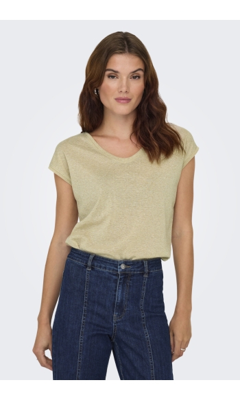 ONLSILVERY S/S V NECK LUREX TOP JRS 15136069 GOLD COLOUR