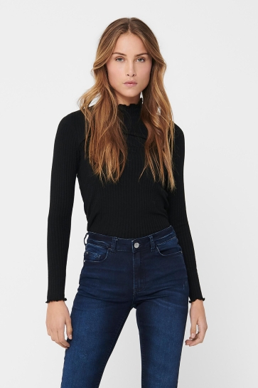 Jacqueline de Yong jdyfransiska l/s hi-nck top jr noos Zwart