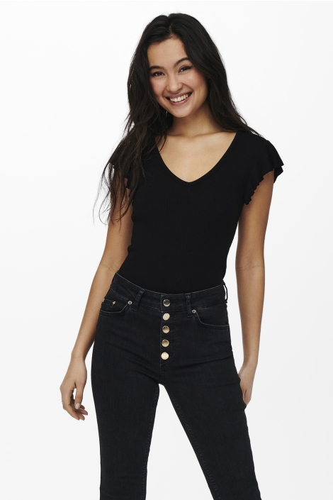 Only zwarte dames t-shirt | Model vooraanzicht