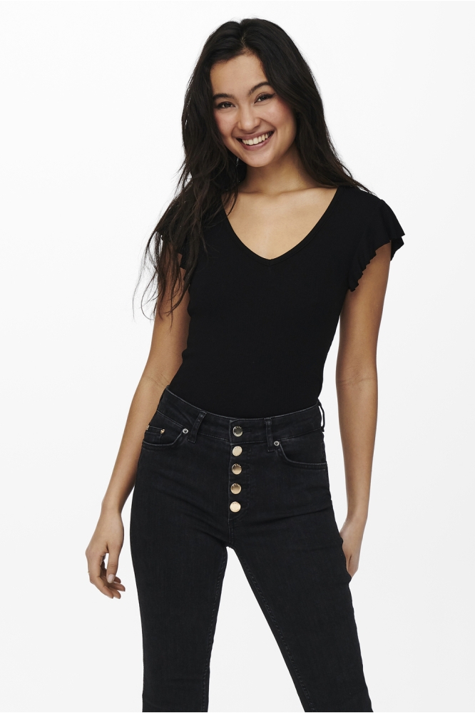 Only zwarte dames t-shirt | Model vooraanzicht