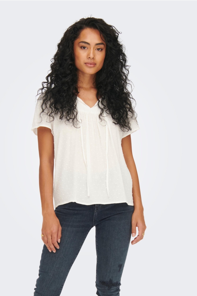 Jacqueline de Yong witte dames t-shirt | Model vooraanzicht