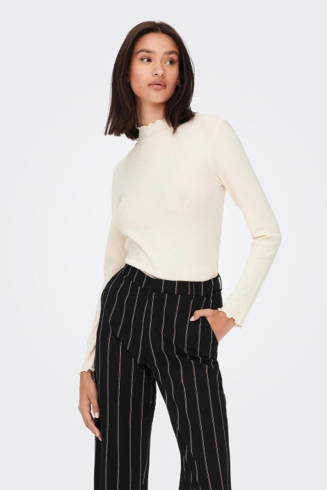 Jacqueline de Yong ecru dames t-shirt | Model vooraanzicht