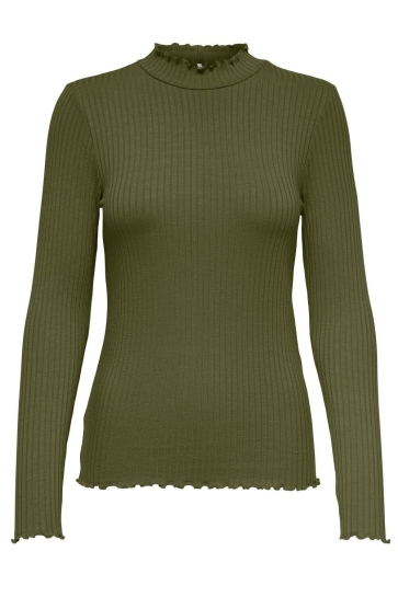 Jacqueline de Yong T-shirt JDYFRANSISKA L/S HIGHNECK TOP JRS NOOS 15228065 DARK OLIVE