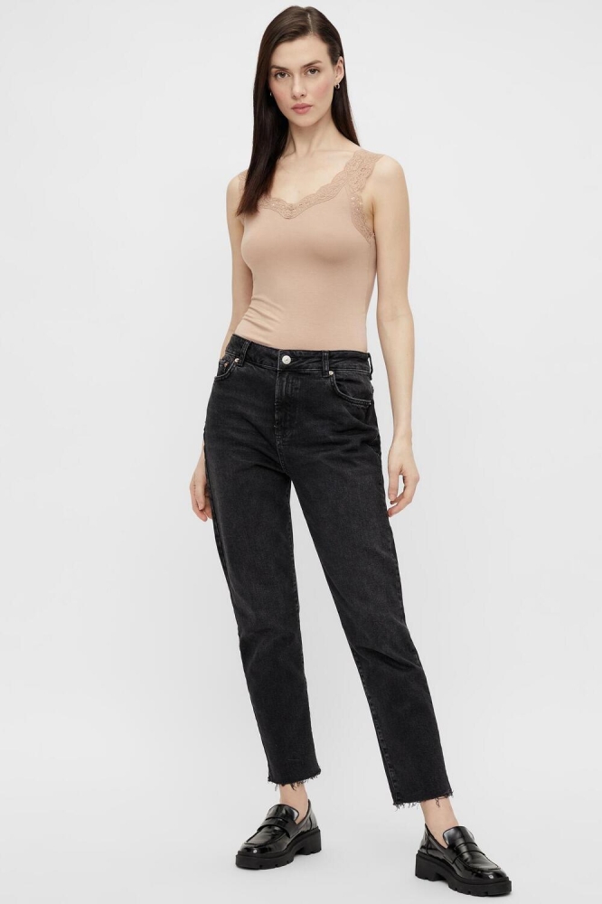 Pieces taupe dames top | Model vooraanzicht