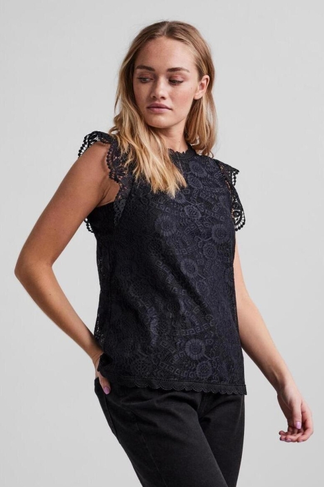 Pieces zwarte dames top | Model vooraanzicht