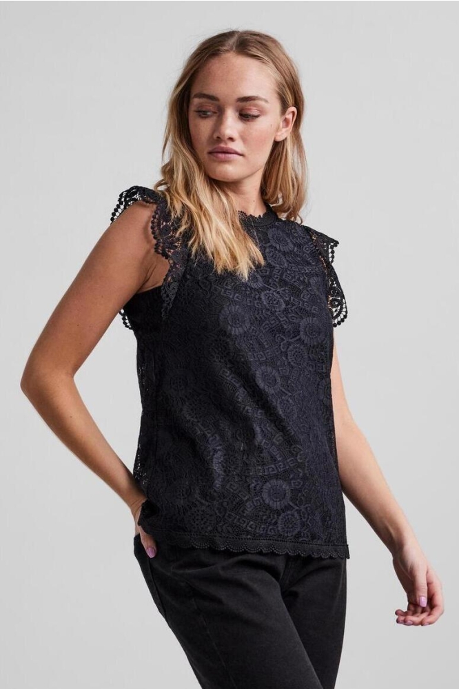 Pieces zwarte dames top | Model vooraanzicht