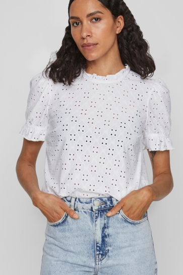 Vila VIKAWA S/S FLOUNCE TOP/SU - NOOS 14070251 Optical Snow