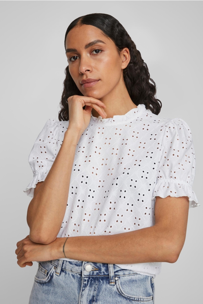Vila witte dames t-shirt | Model vooraanzicht
