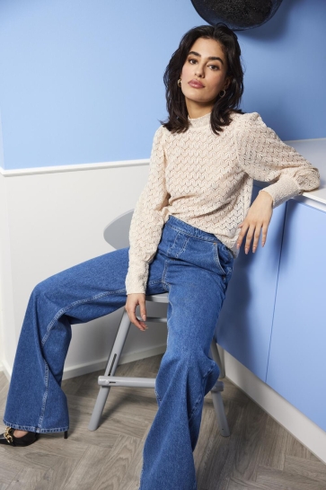 Jacqueline de Yong JDYAVERY L/S LACE TOP JRS NOOS 15268408 SANDSHELL