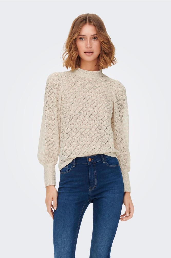 Jacqueline de Yong ecru dames t-shirt | Model vooraanzicht