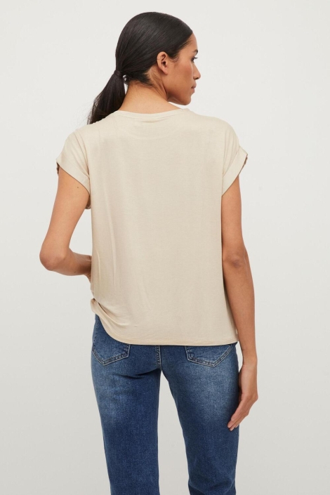 Vila beige dames t-shirt | Model achteraanzicht