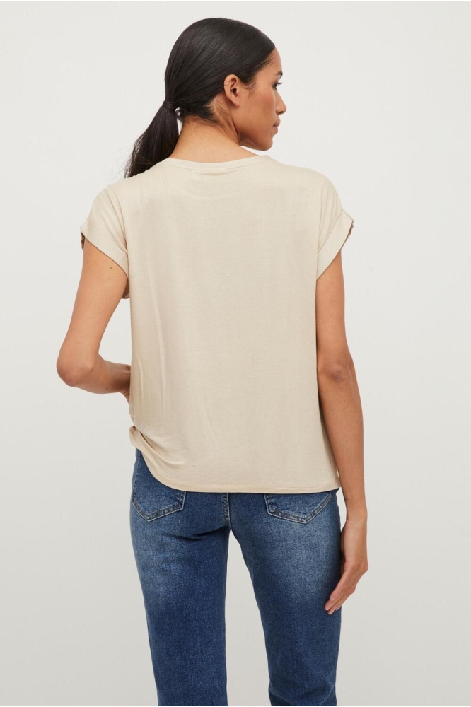 Vila beige dames t-shirt | Model achteraanzicht