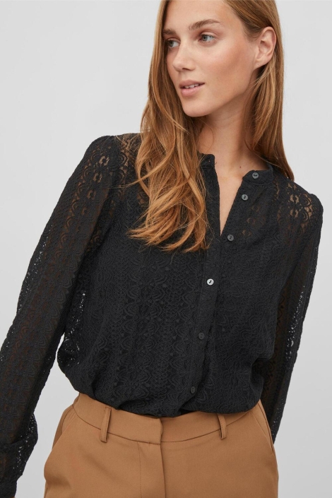 Vila zwarte dames blouse | Model vooraanzicht