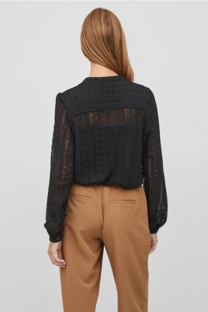 Vila zwarte dames blouse | Model achteraanzicht