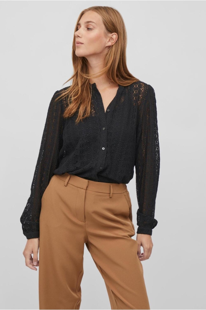 Vila zwarte dames blouse | Model vooraanzicht