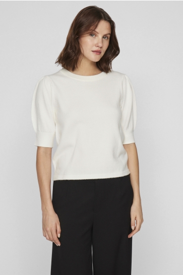 Vila viril 2/4 sleeve o-neck knit top - Ecru