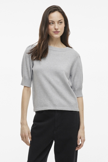 Vila viril 2/4 sleeve o-neck knit top - Grijs