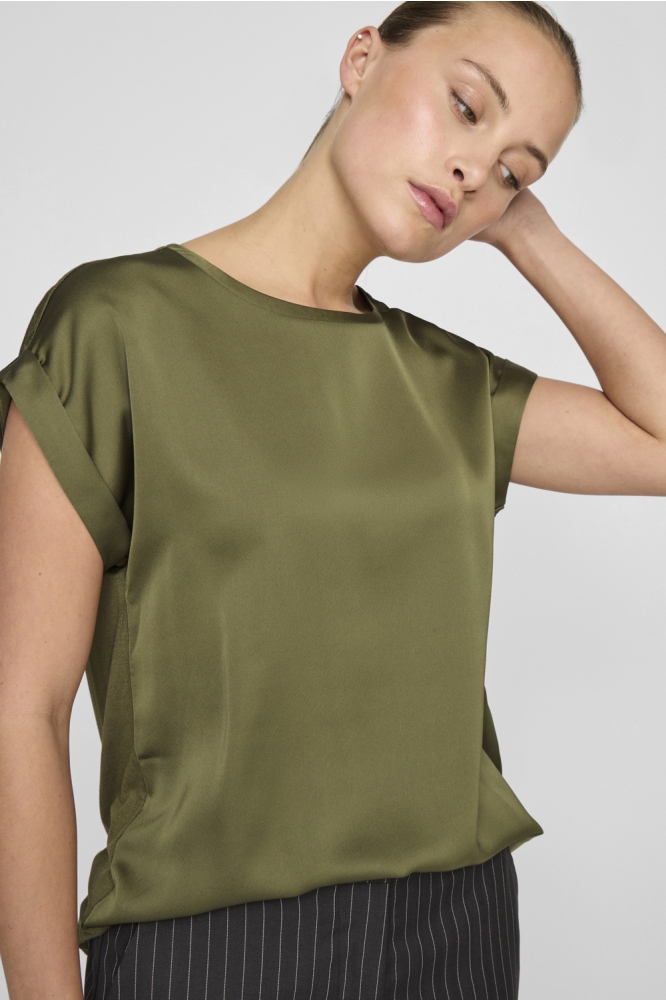 Vila groene dames t-shirt | Model vooraanzicht