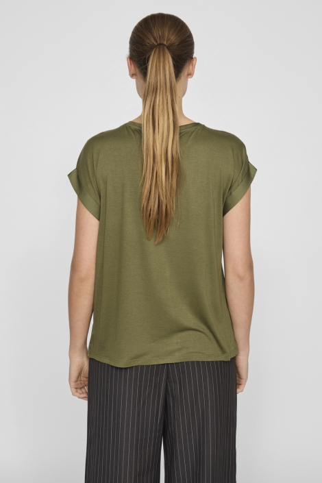 Vila groene dames t-shirt | Model achteraanzicht