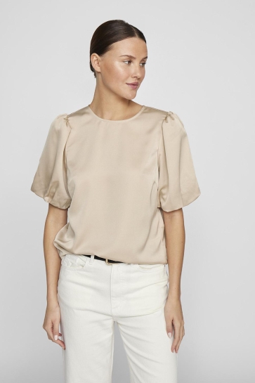 Vila viellette 2/4 satin puff top - noos Beige