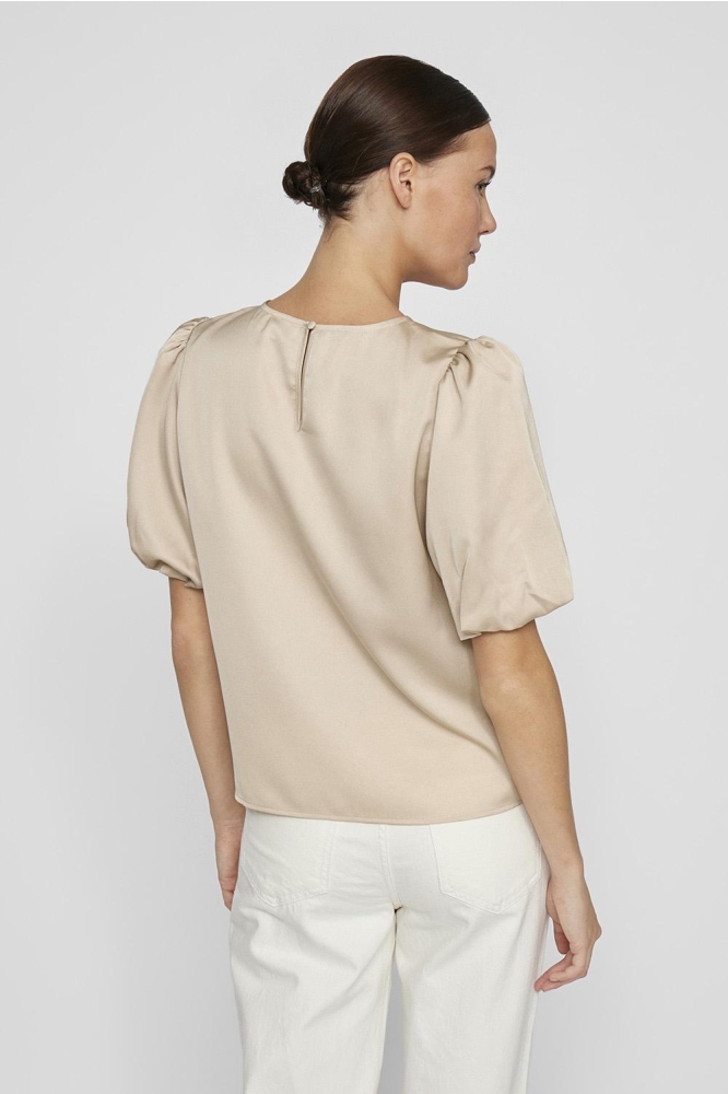 Vila beige dames t-shirt | Model achteraanzicht