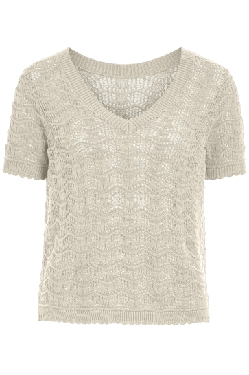 Vila VICOBY V-NECK S/S KNIT TOP 14107039 BIRCH
