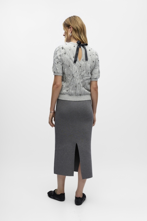 Object grijze dames trui | Model achteraanzicht