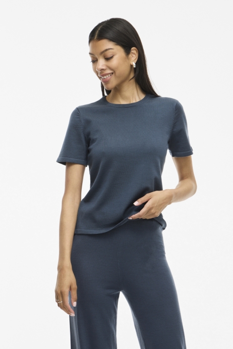 Vila blauwe dames t-shirt | Model vooraanzicht